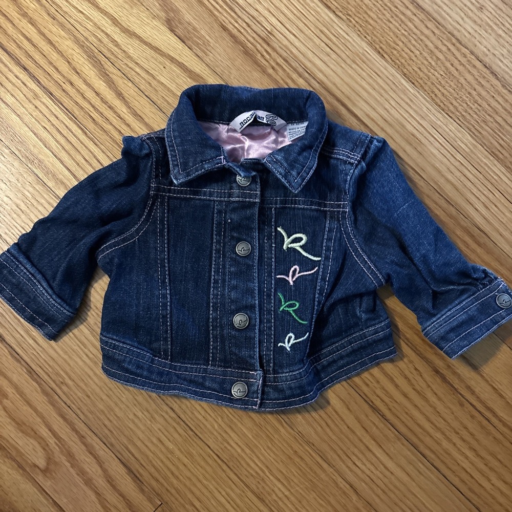 Infant girls Roca Baby denim jean jacket size 0-3 months embroidery rocawear